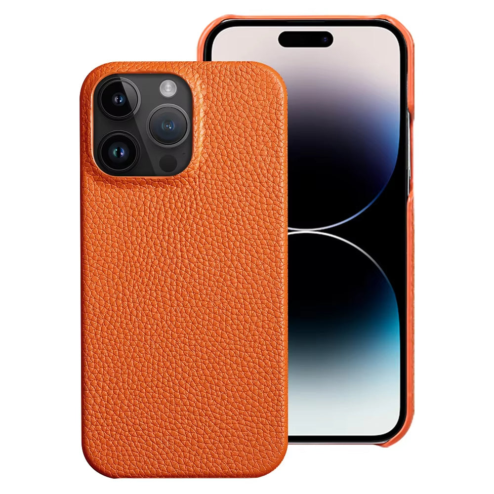 Premium Grain Leather Look iPhone Case Open Edge Design with Exposed Buttons