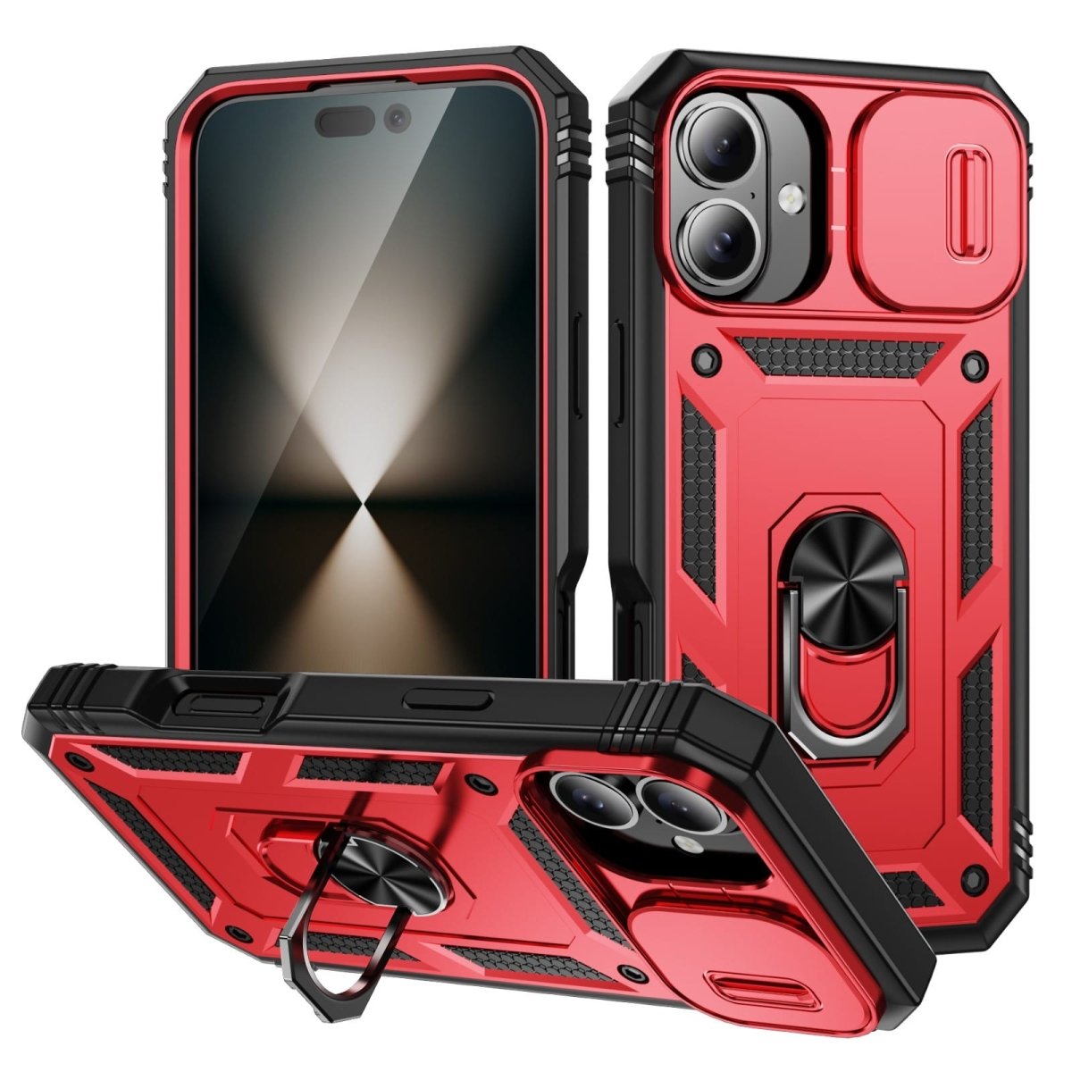 Heavy Duty iPhone Case Sliding Camera Cover Ring Stand