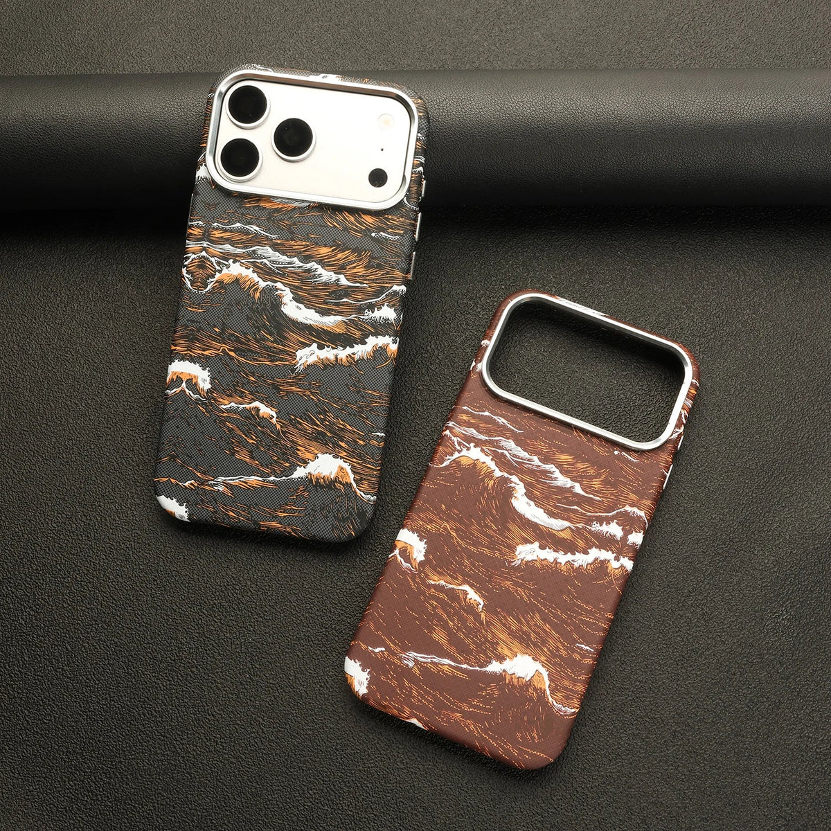 Ocean Wave Art iPhone Case with Metal Style Camera Frame and Lens Guard