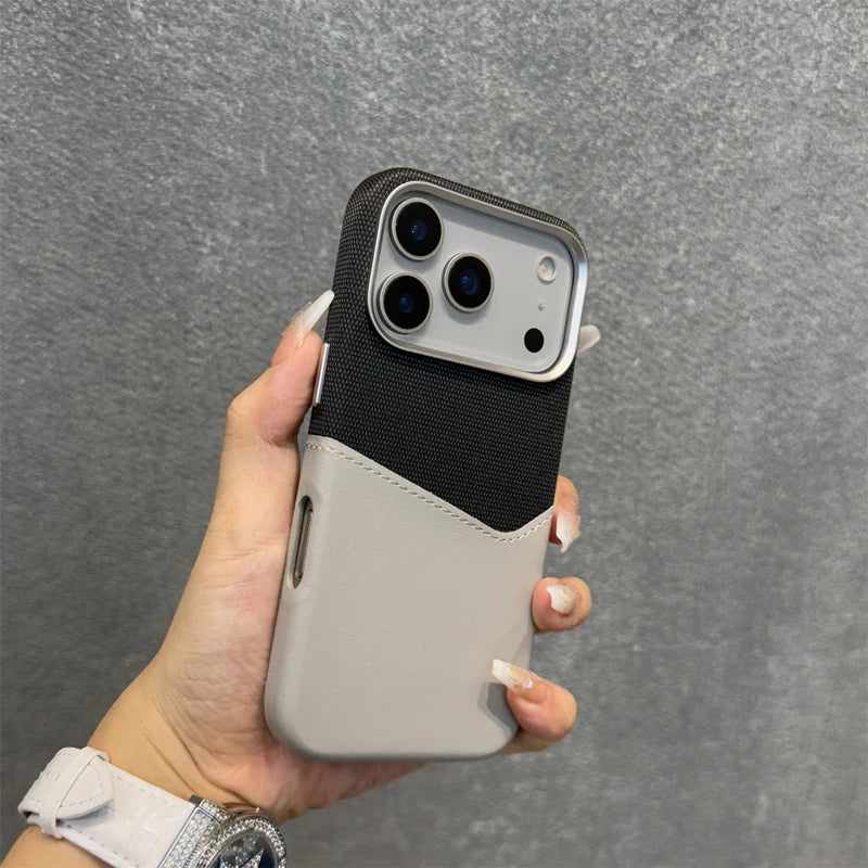 Two Tone Hybrid iPhone Case Woven Textile Leather Panel Slim Protective Cover