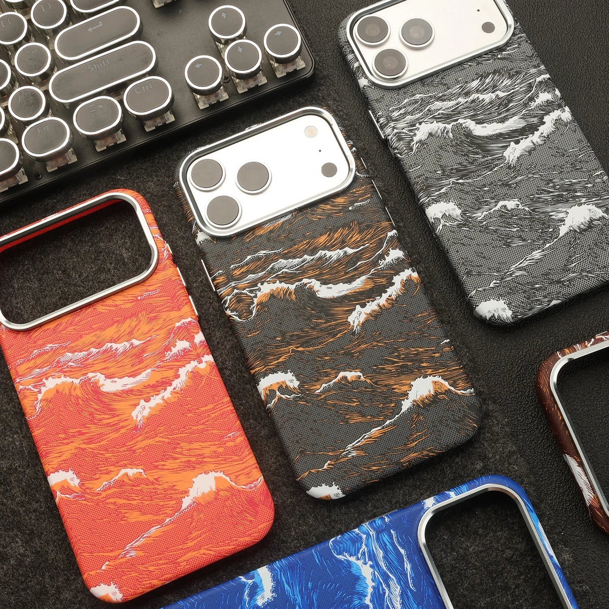 Ocean Wave Art iPhone Case with Metal Style Camera Frame and Lens Guard