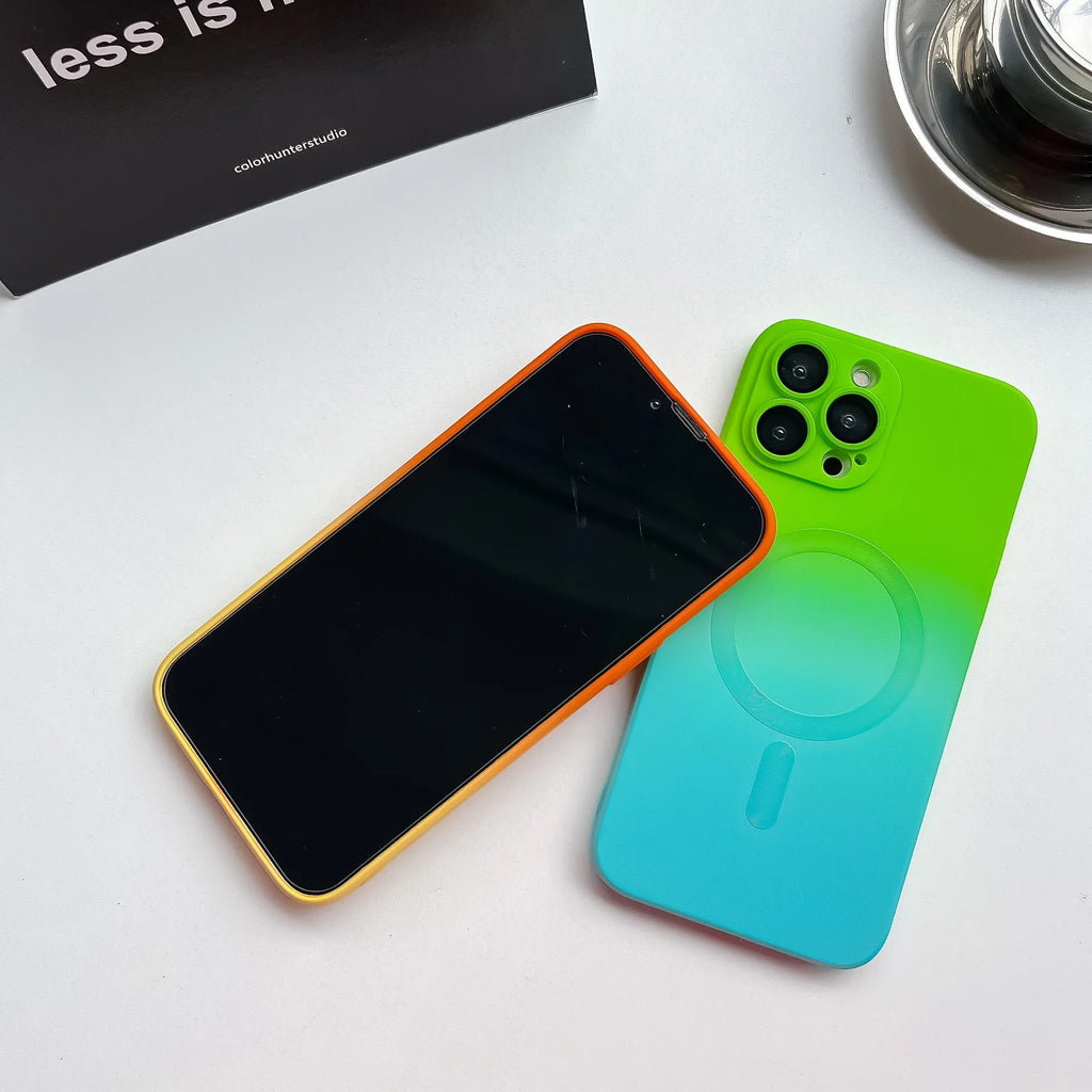 Gradient Ombre MagSafe iPhone Case Soft Silicone with Raised Camera Frame and Lens Guard