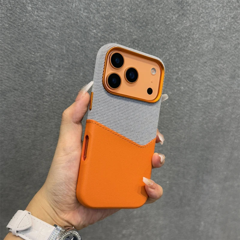 Two Tone Hybrid iPhone Case Woven Textile Leather Panel Slim Protective Cover