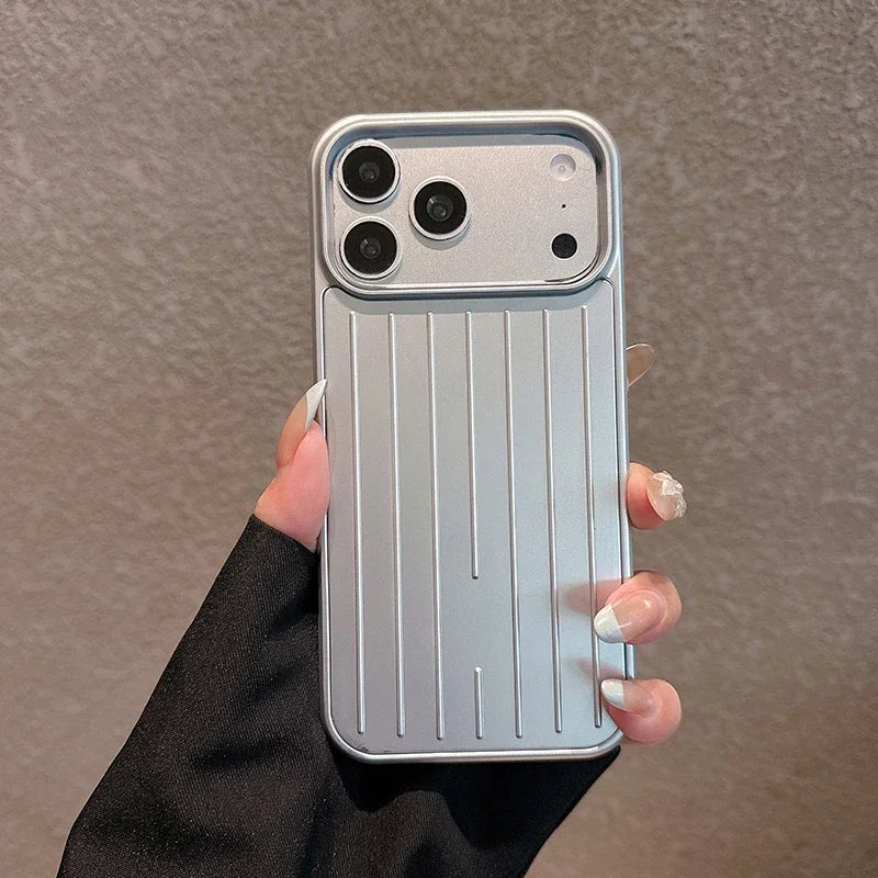 Brushed Metal Look iPhone Case with Vertical Groove Pattern and Camera Lens Guard