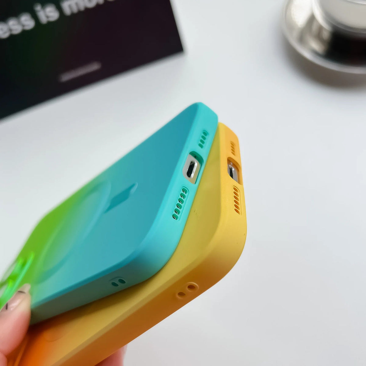 Gradient Ombre MagSafe iPhone Case Soft Silicone with Raised Camera Frame and Lens Guard