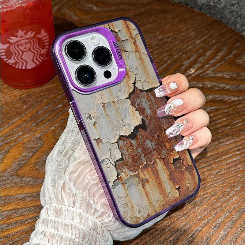 Rusty Peeling Paint iPhone Case with Metal Camera Lens Guard