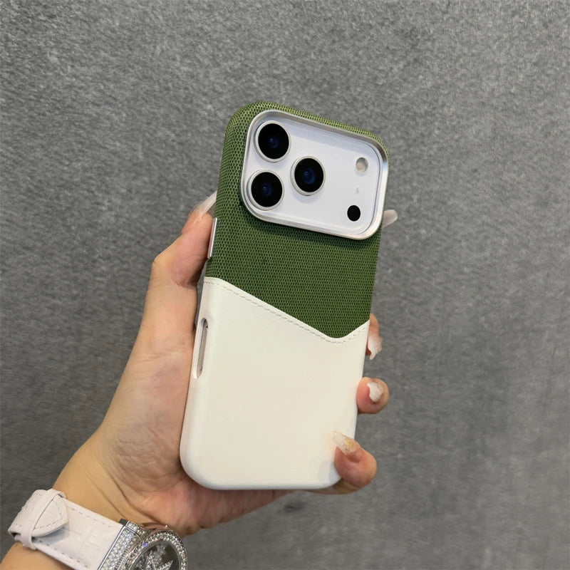 Two Tone Hybrid iPhone Case Woven Textile Leather Panel Slim Protective Cover