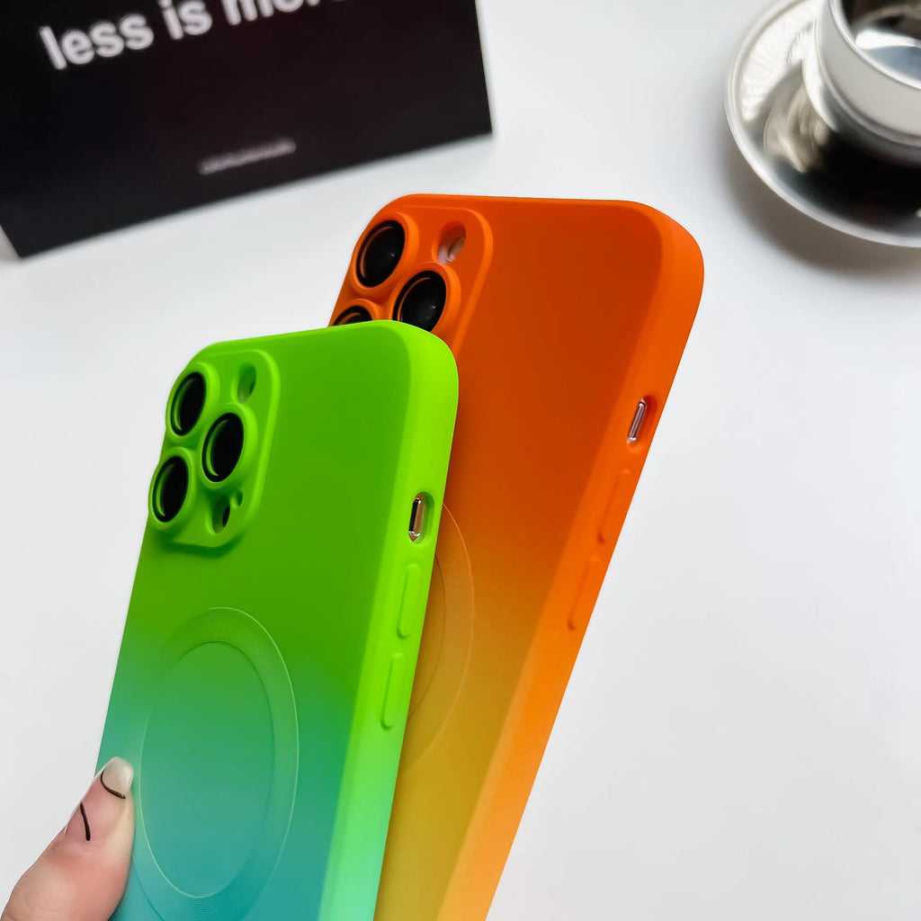 Gradient Ombre MagSafe iPhone Case Soft Silicone with Raised Camera Frame and Lens Guard