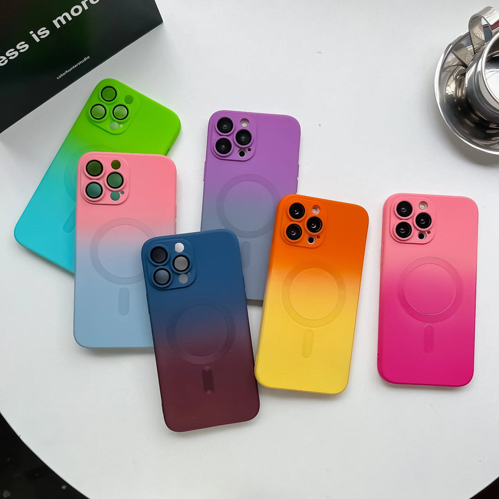 Gradient Ombre MagSafe iPhone Case Soft Silicone with Raised Camera Frame and Lens Guard