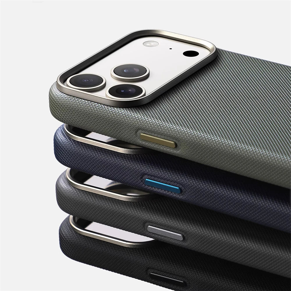 Woven Twill Texture iPhone Case with Metal Style Camera Frame and Button Covers
