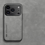 Suede Leather Texture MagSafe iPhone Case with Metal Style Camera Frame and Lens Guard