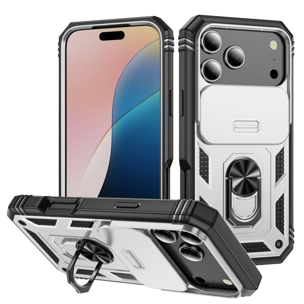 Heavy Duty iPhone Case Sliding Camera Cover Ring Stand