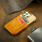 Glossy Leather iPhone Case with Dual Card Slots