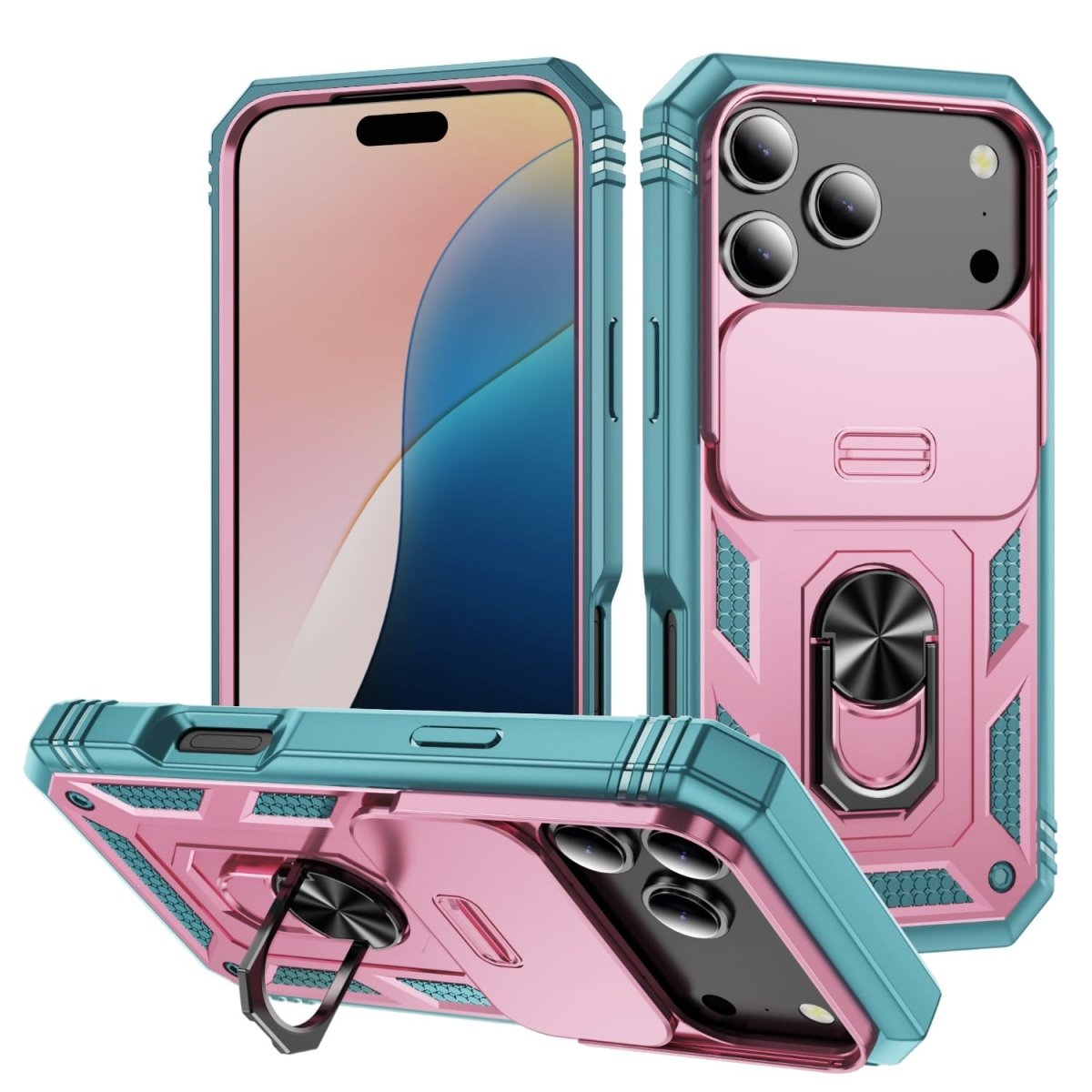 Heavy Duty iPhone Case Sliding Camera Cover Ring Stand