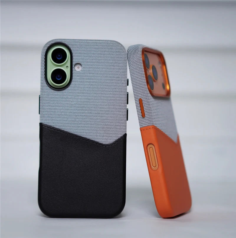 Two Tone Hybrid iPhone Case Woven Textile Leather Panel Slim Protective Cover
