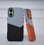 Two Tone Hybrid iPhone Case Woven Textile Leather Panel Slim Protective Cover
