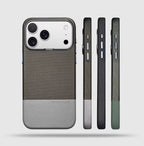 Two Tone Textured iPhone Case with Leather Panel and Metal Style Camera Frame