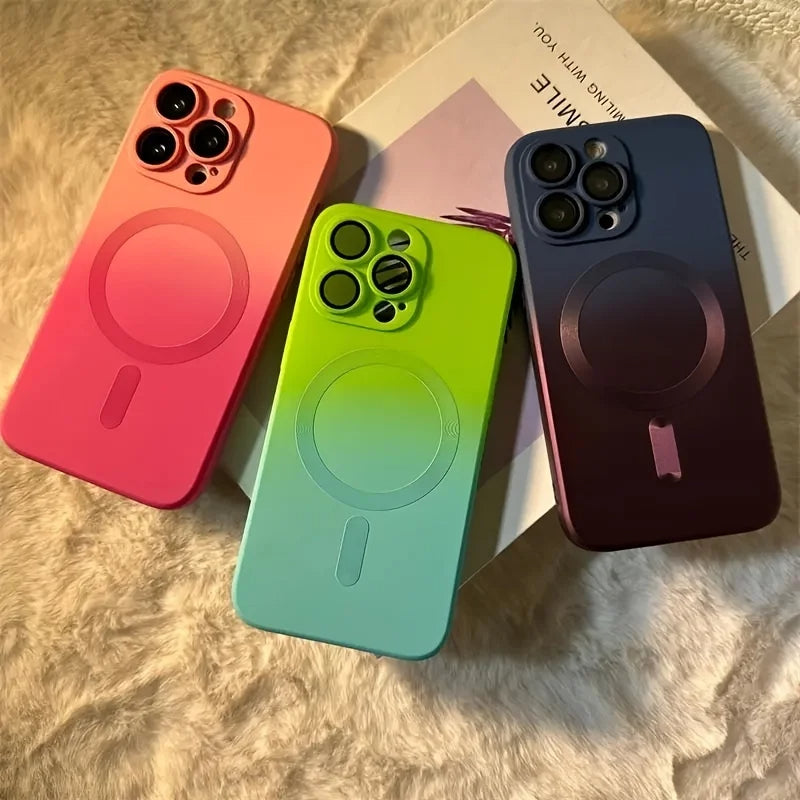 Gradient Ombre MagSafe iPhone Case Soft Silicone with Raised Camera Frame and Lens Guard