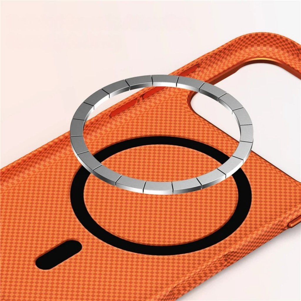 Carbon Fiber Style iPhone Case with Camera Lens Kickstand and Metal Style Frame