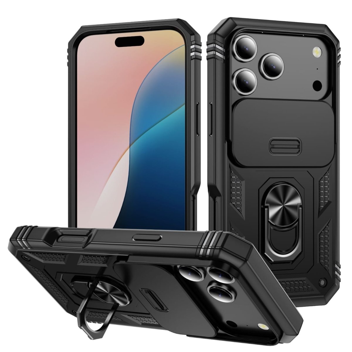 Heavy Duty iPhone Case Sliding Camera Cover Ring Stand