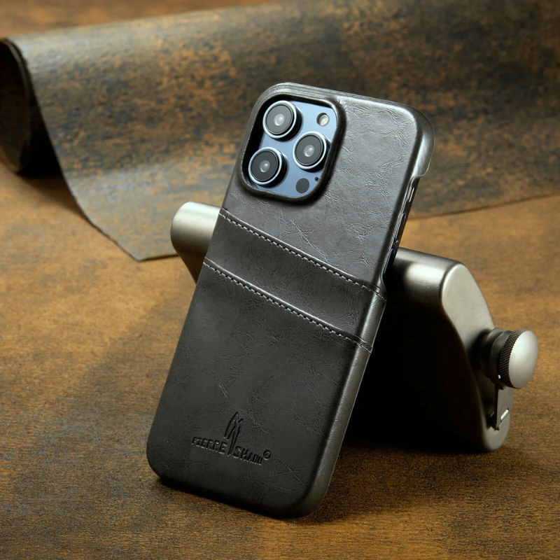 Glossy Leather iPhone Case with Dual Card Slots