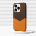 Two-Tone Leather iPhone Case with Stitched Detail & Camera Protection