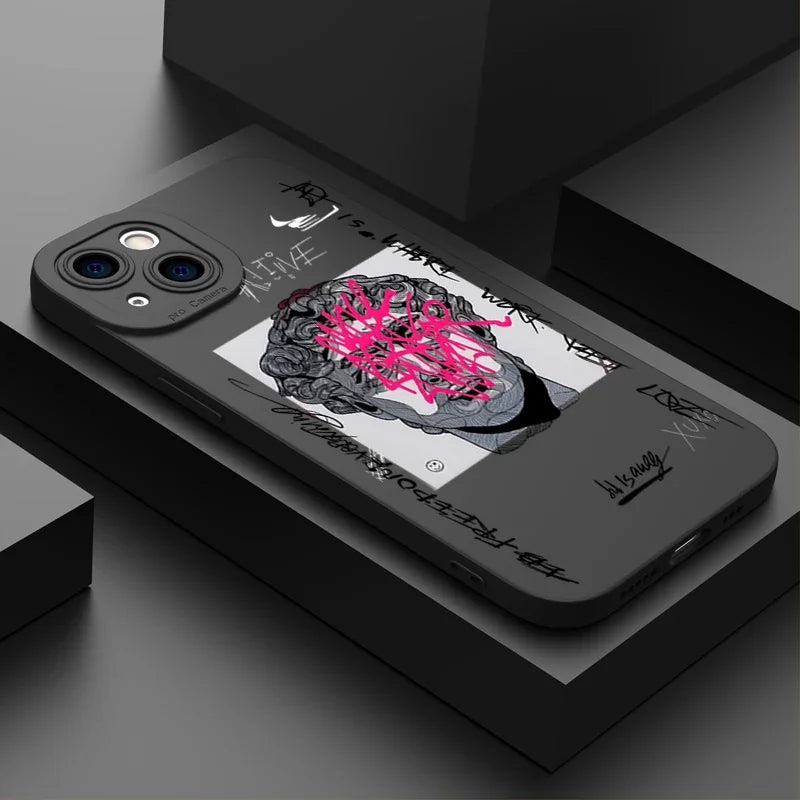 Mona Lisa Graffiti Art Portrait iPhone Case Soft Silicone with Raised Camera Frame and Lens Guard