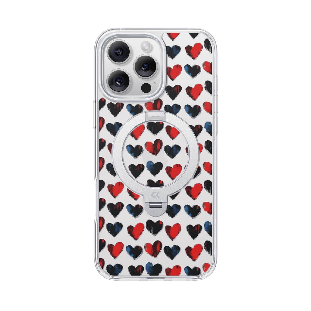Heart Pattern MagSafe iPhone Case with Ring Stand