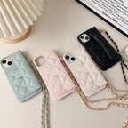 Quilted Crossbody iPhone Case with Card Holder Wallet and Detachable Chain Strap
