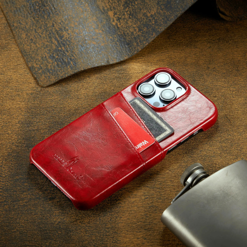 Glossy Leather iPhone Case with Dual Card Slots