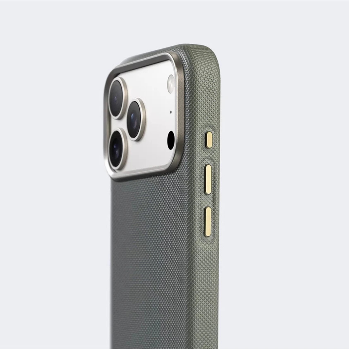Woven Twill Texture iPhone Case with Metal Style Camera Frame and Button Covers
