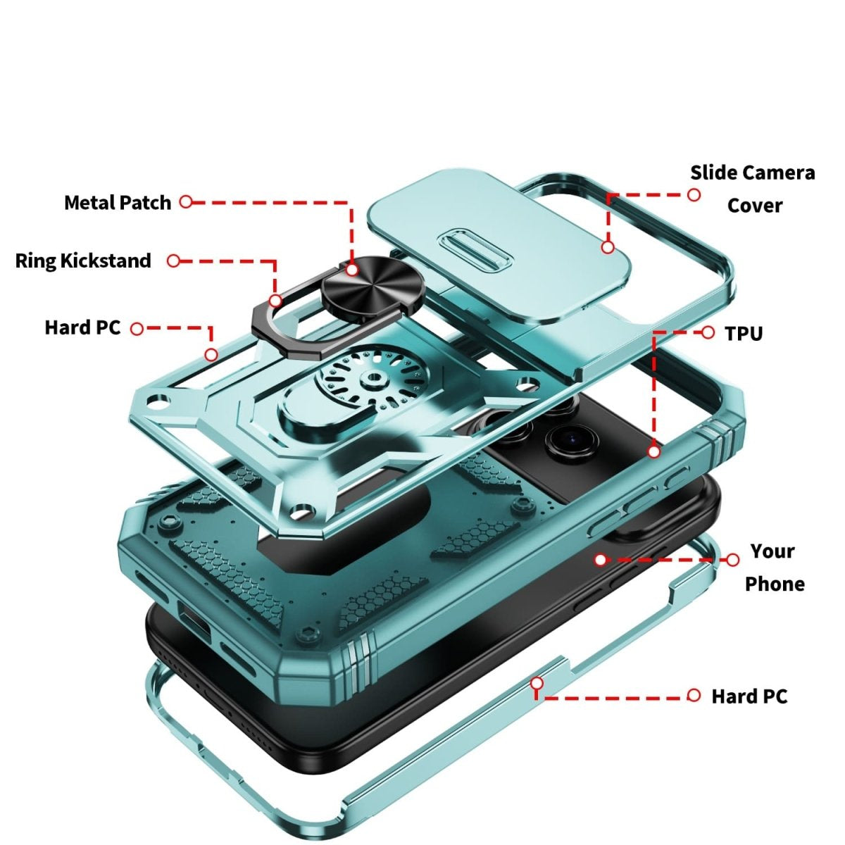 Heavy Duty iPhone Case Sliding Camera Cover Ring Stand