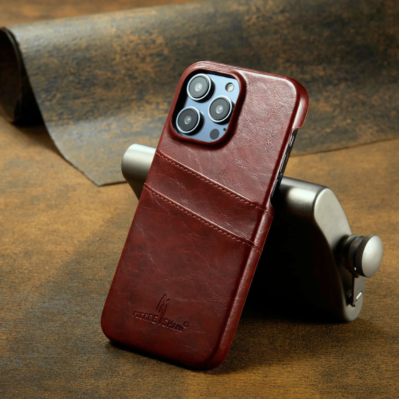 Glossy Leather iPhone Case with Dual Card Slots