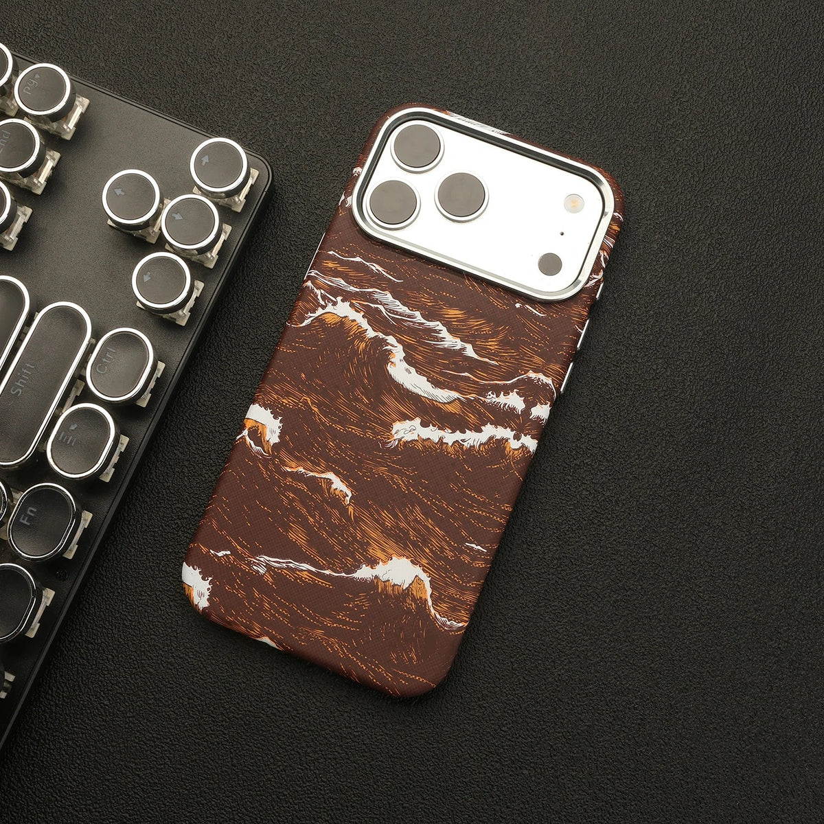 Ocean Wave Art iPhone Case with Metal Style Camera Frame and Lens Guard