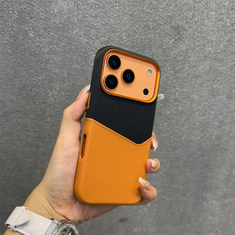 Two Tone Hybrid iPhone Case Woven Textile Leather Panel Slim Protective Cover