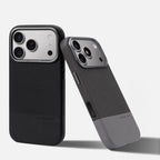 Two Tone Textured iPhone Case with Leather Panel and Metal Style Camera Frame