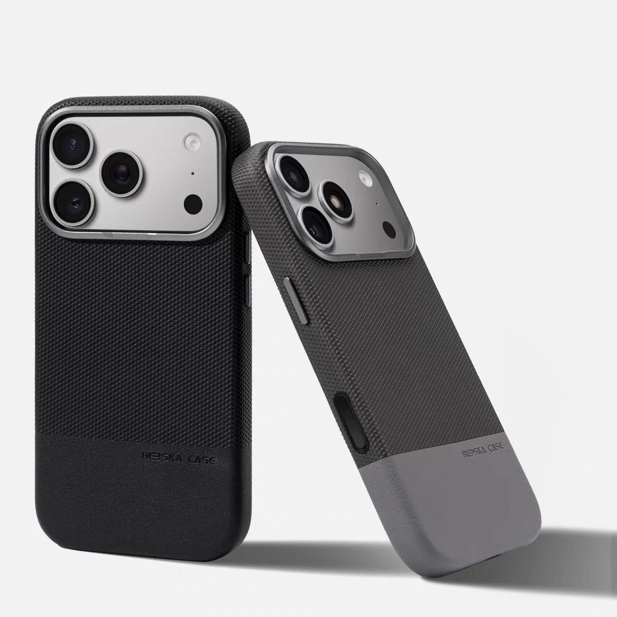 Two Tone Textured iPhone Case with Leather Panel and Metal Style Camera Frame