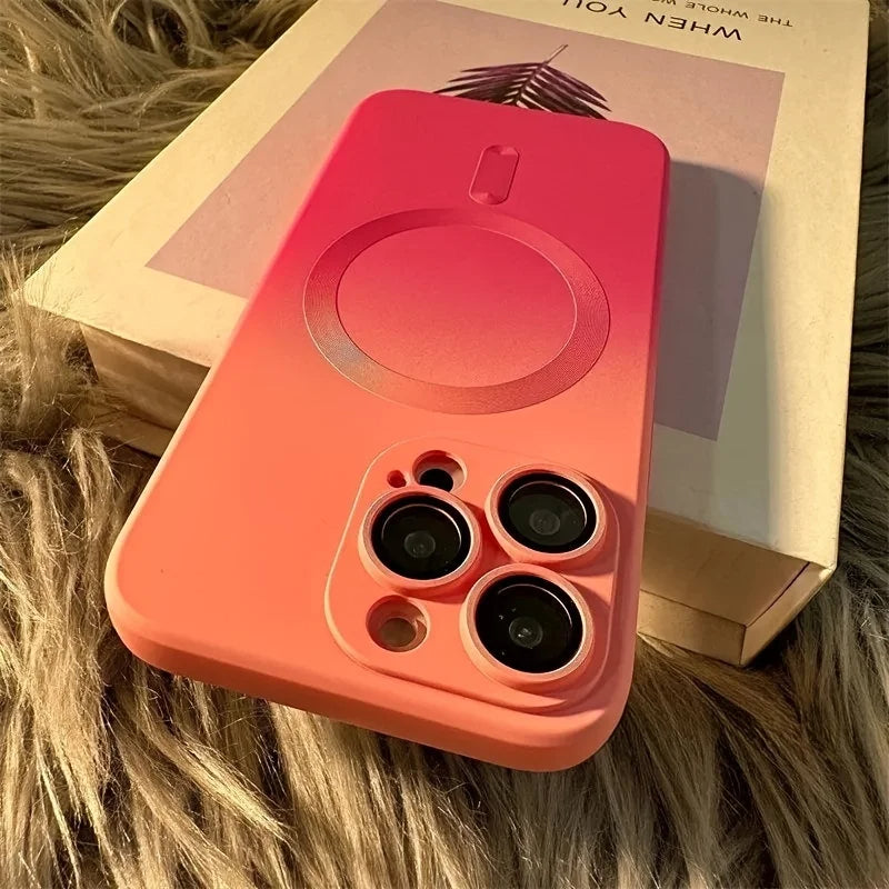 Gradient Ombre MagSafe iPhone Case Soft Silicone with Raised Camera Frame and Lens Guard