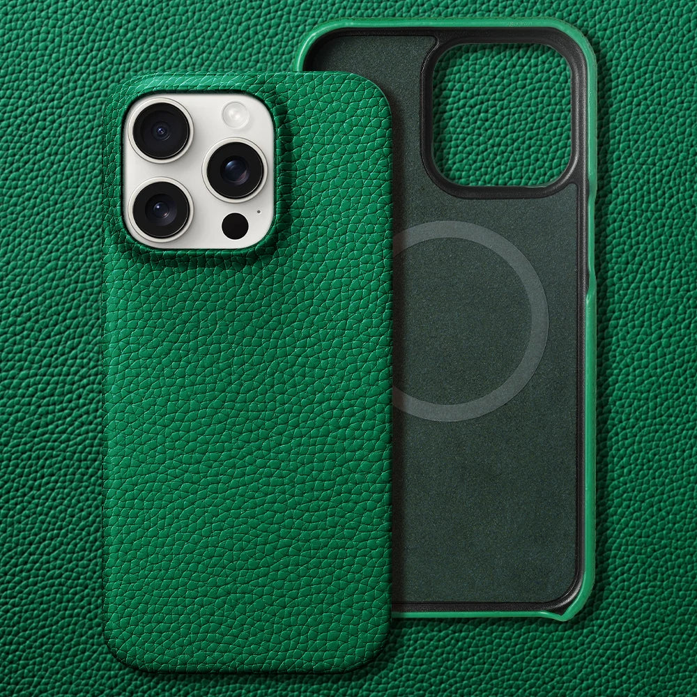 Premium Grain Leather Look iPhone Case Open Edge Design with Exposed Buttons