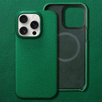Premium Grain Leather Look iPhone Case Open Edge Design with Exposed Buttons