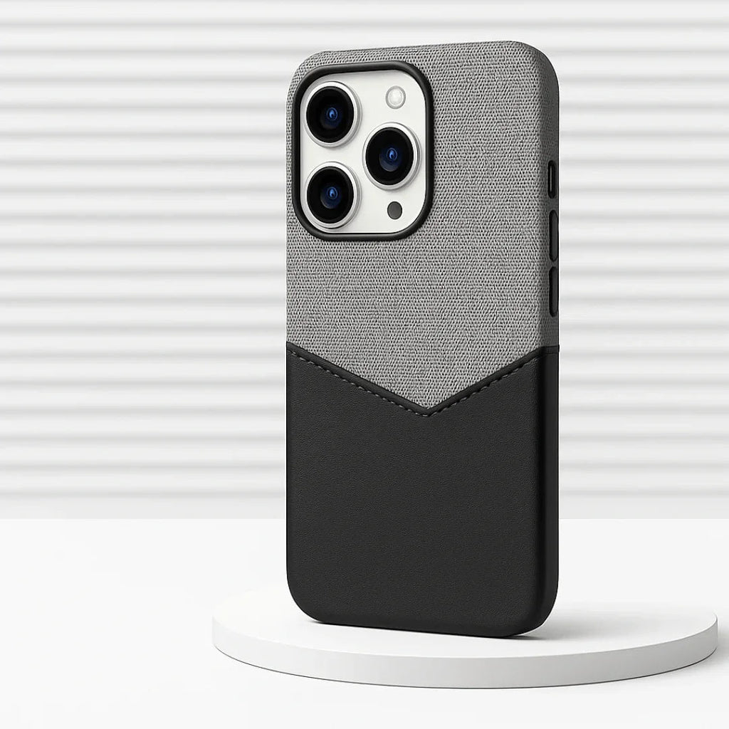 Two-Tone Leather iPhone Case with Stitched Detail & Camera Protection