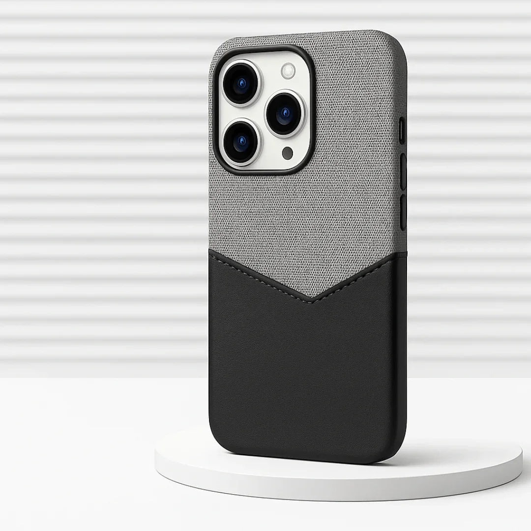 Two-Tone Leather iPhone Case with Stitched Detail & Camera Protection
