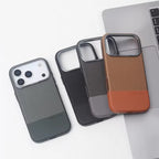 Two Tone Textured iPhone Case with Leather Panel and Metal Style Camera Frame