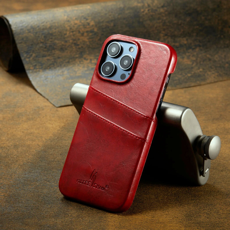 Glossy Leather iPhone Case with Dual Card Slots
