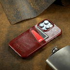 Glossy Leather iPhone Case with Dual Card Slots