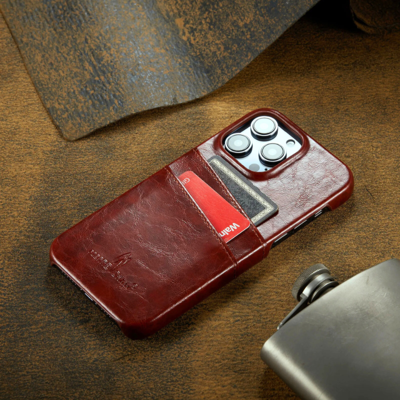 Glossy Leather iPhone Case with Dual Card Slots