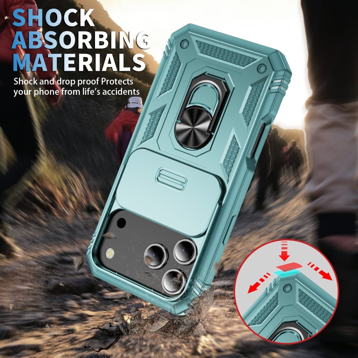 Heavy Duty iPhone Case Sliding Camera Cover Ring Stand