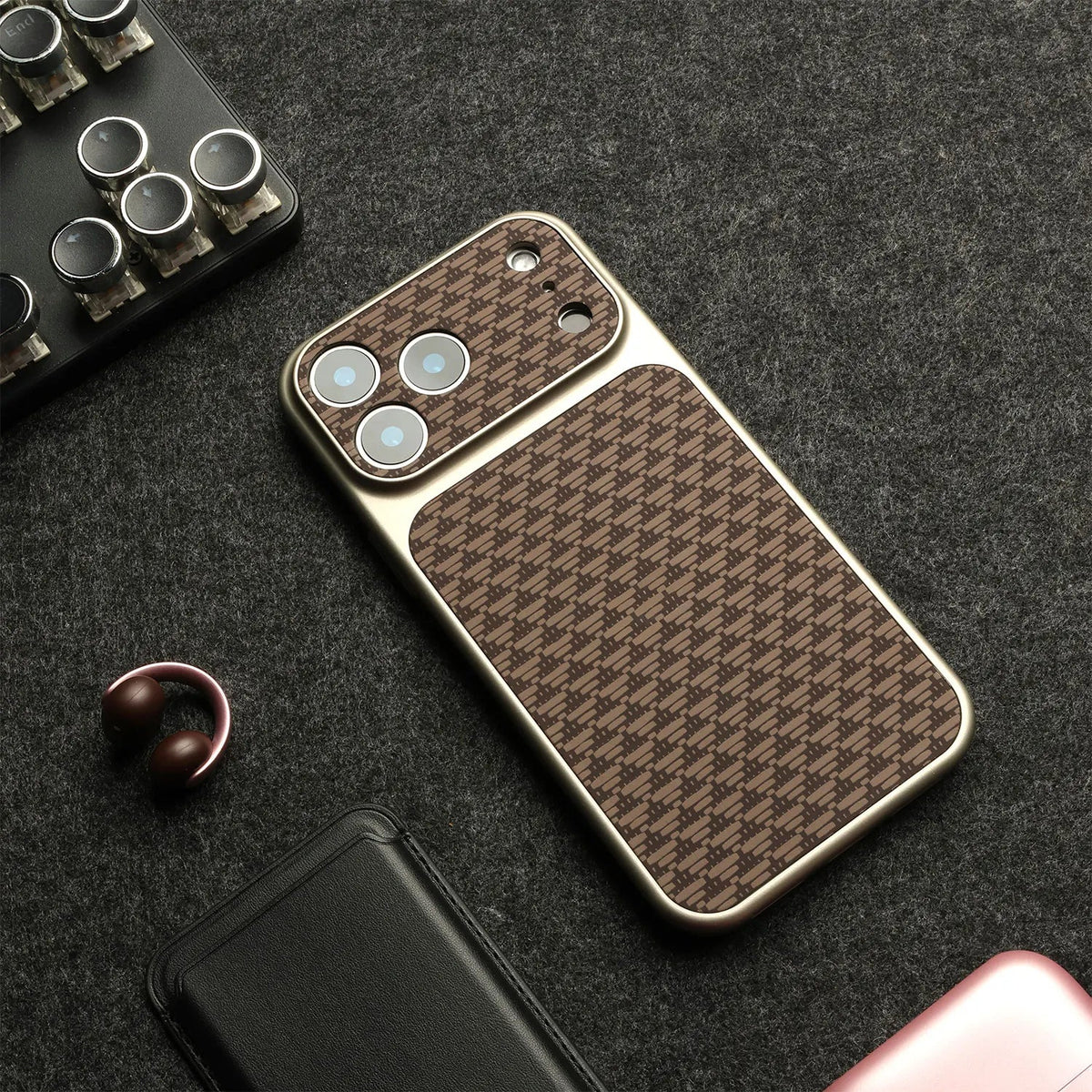Geometric Pattern iPhone Case with Built In Camera Lens Cover and Raised Camera Frame