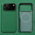 Premium Grain Leather Look iPhone Case Open Edge Design with Exposed Buttons