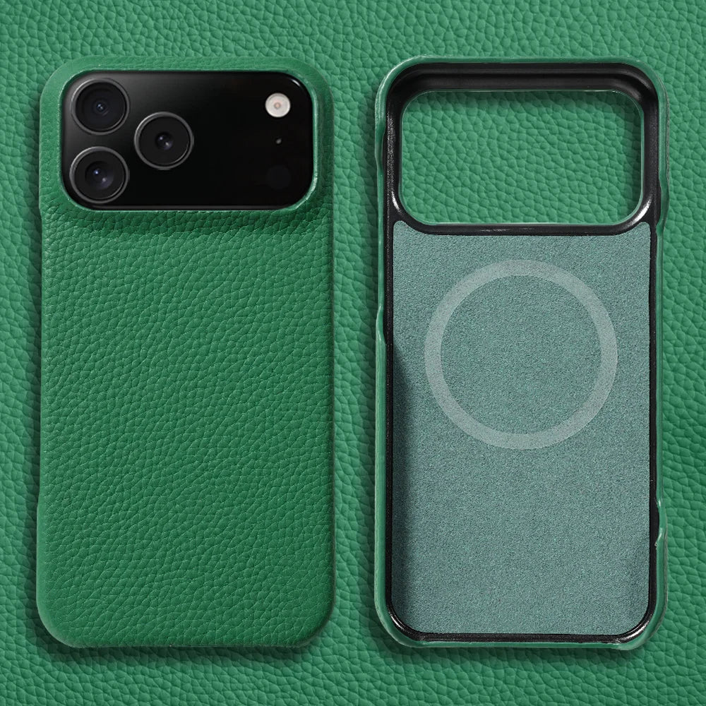 Premium Grain Leather Look iPhone Case Open Edge Design with Exposed Buttons